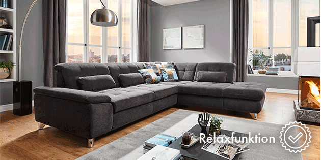 Couch Stoff Dunkelgrau Liegefläche Sofa